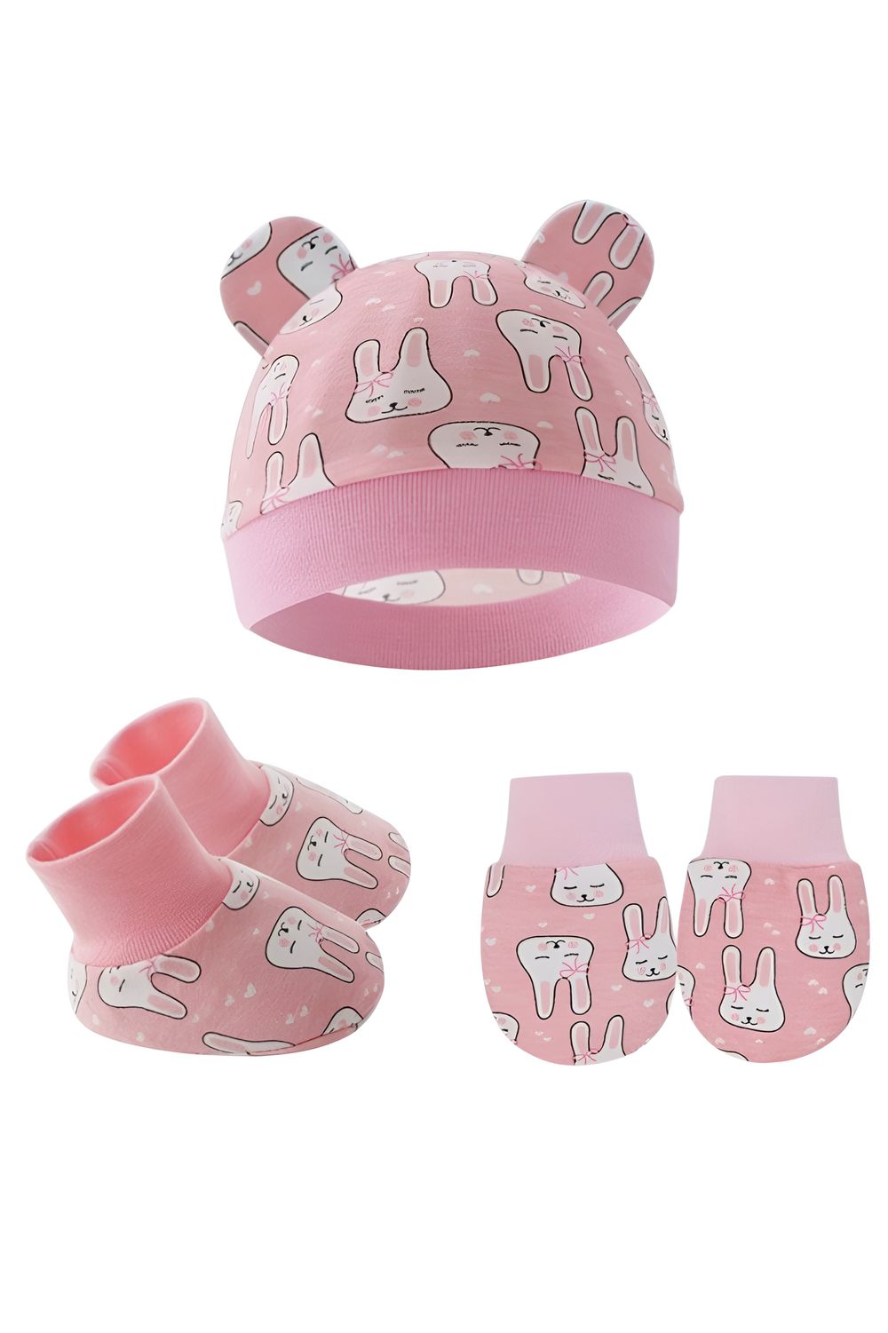 Bambimici - 3pc-Set - Baby Cozy Beanie, Mittens & Booties - L - Pink