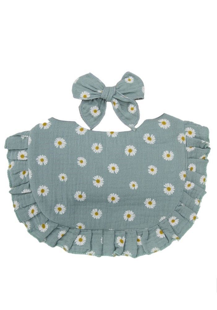 Bambimici - 2pc-Set - Bella Flower Printed Headband & Baby Bib - Blue