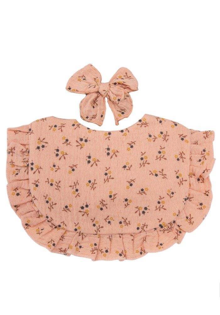Bambimici - 2pc-Set - Bella Flower Printed Headband & Baby Bib - Peach