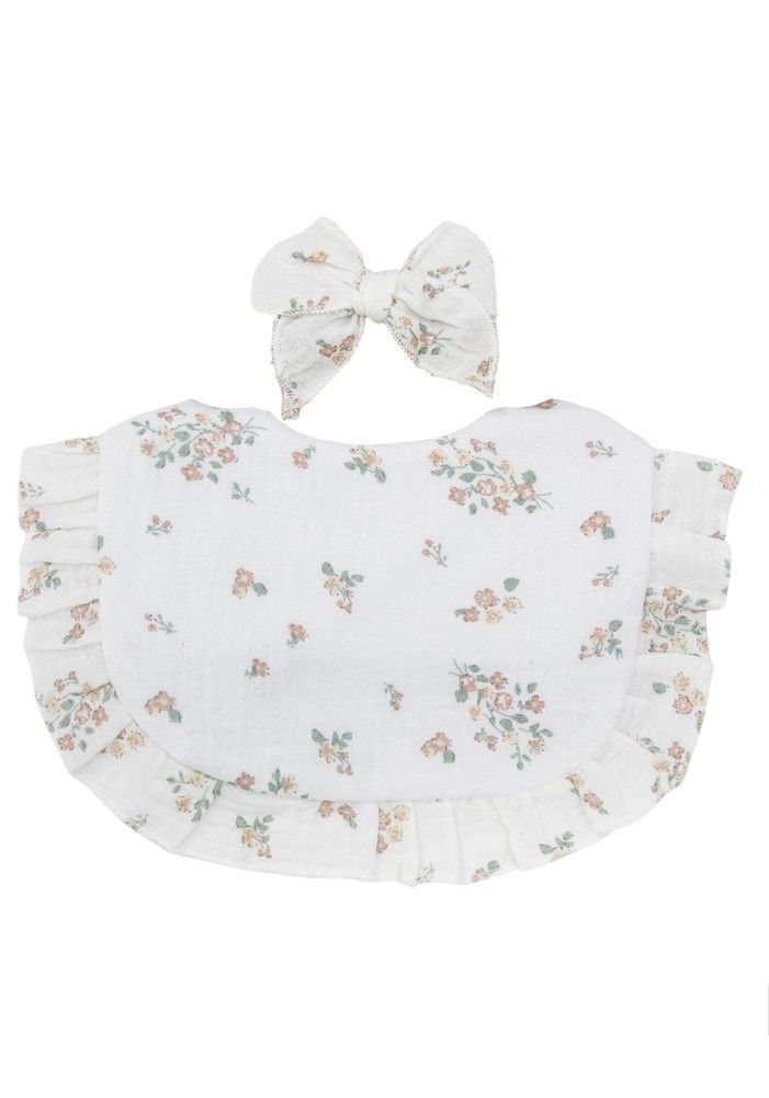 Bambimici - 2pc-Set - Bella Floral Headband & Baby Bib - White