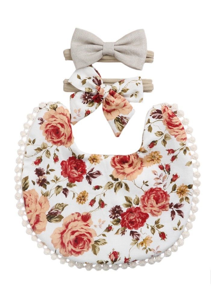 Bambimici - 3pc-Set - Angelica Floral Headband & Baby Bib - Multicolor