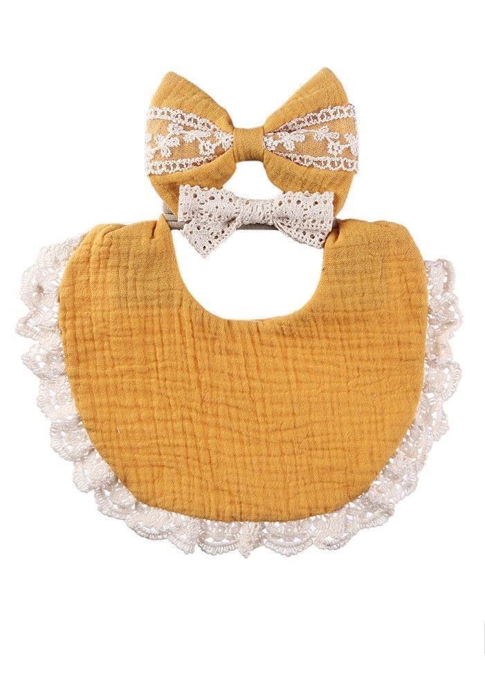 Bambimici - Camila Ribbons Headband And Baby Bib Set - Mustard Yellow