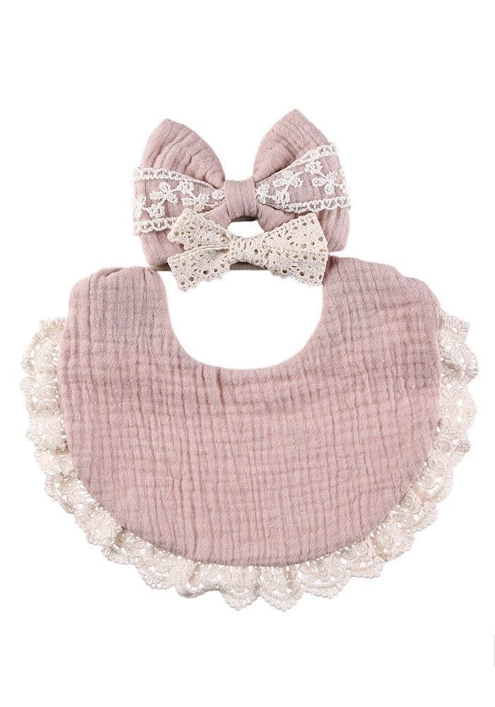 Bambimici - Camila Ribbons Headband And Baby Bib Set - Light Brown