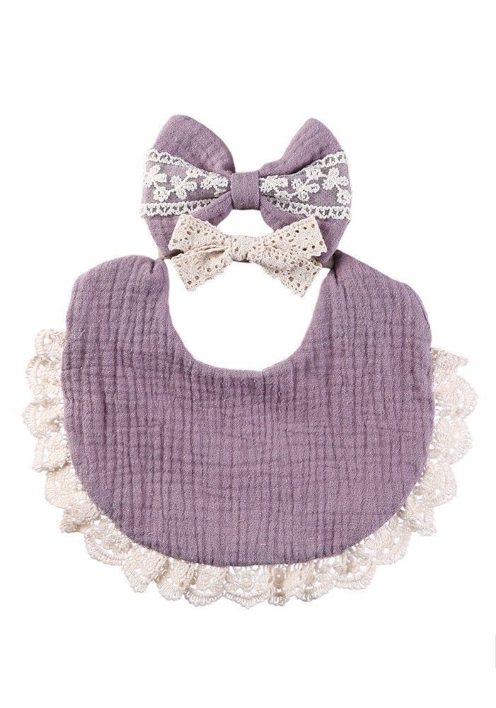 Bambimici - Camila Ribbons Headband And Baby Bib Set - Purple