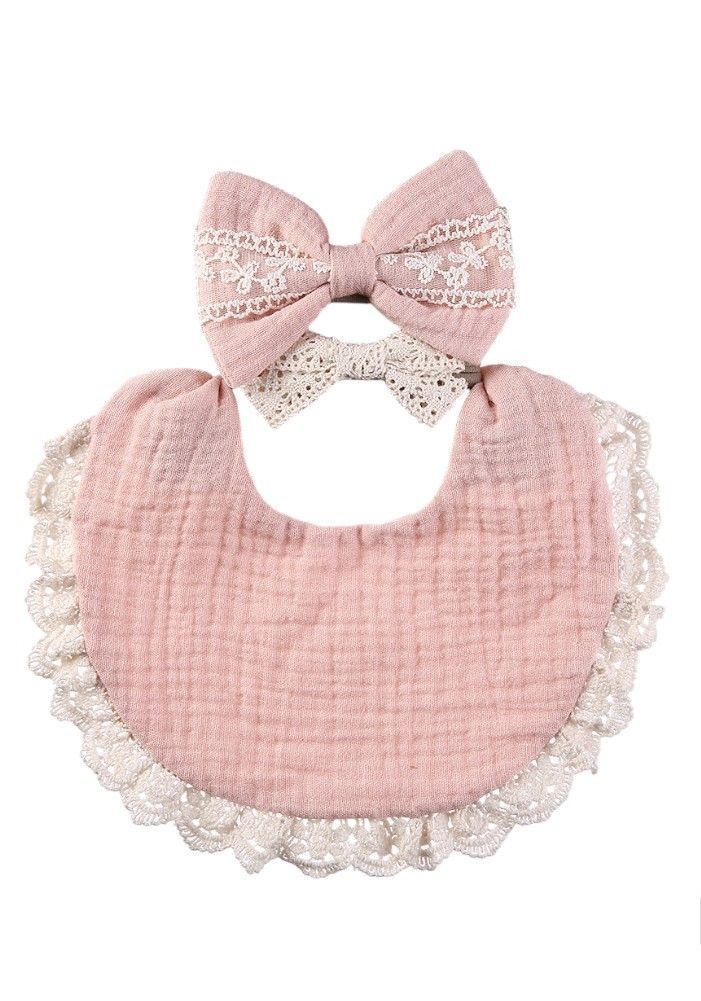 Bambimici - Camila Ribbons Headband And Baby Bib Set - Light Pink