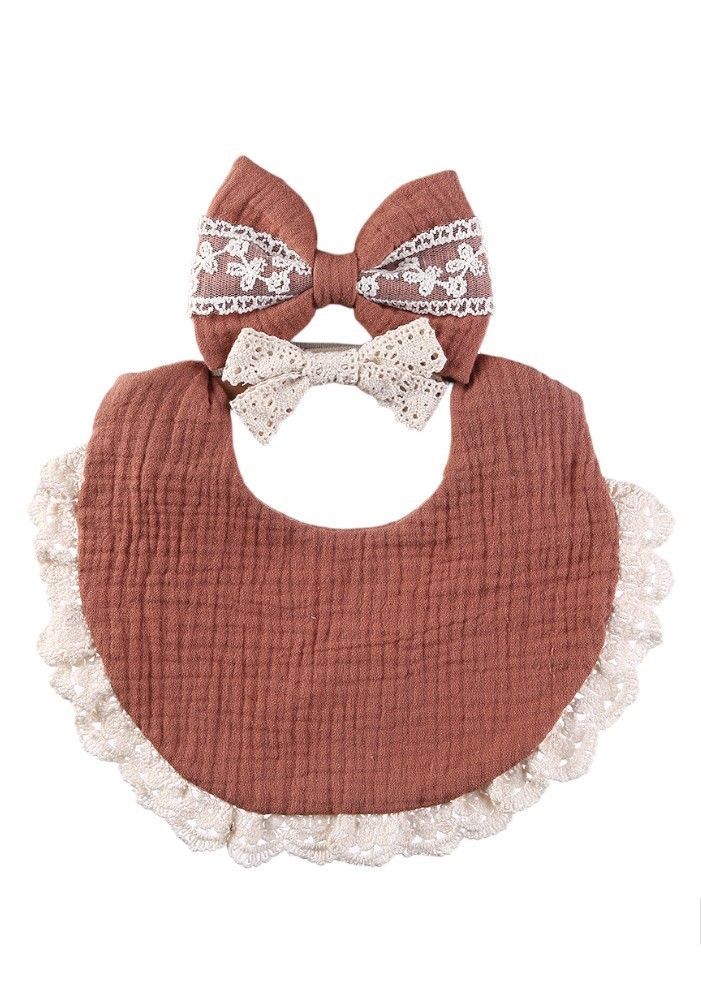 Bambimici - Camila Ribbons Headband And Baby Bib Set - Old Rose