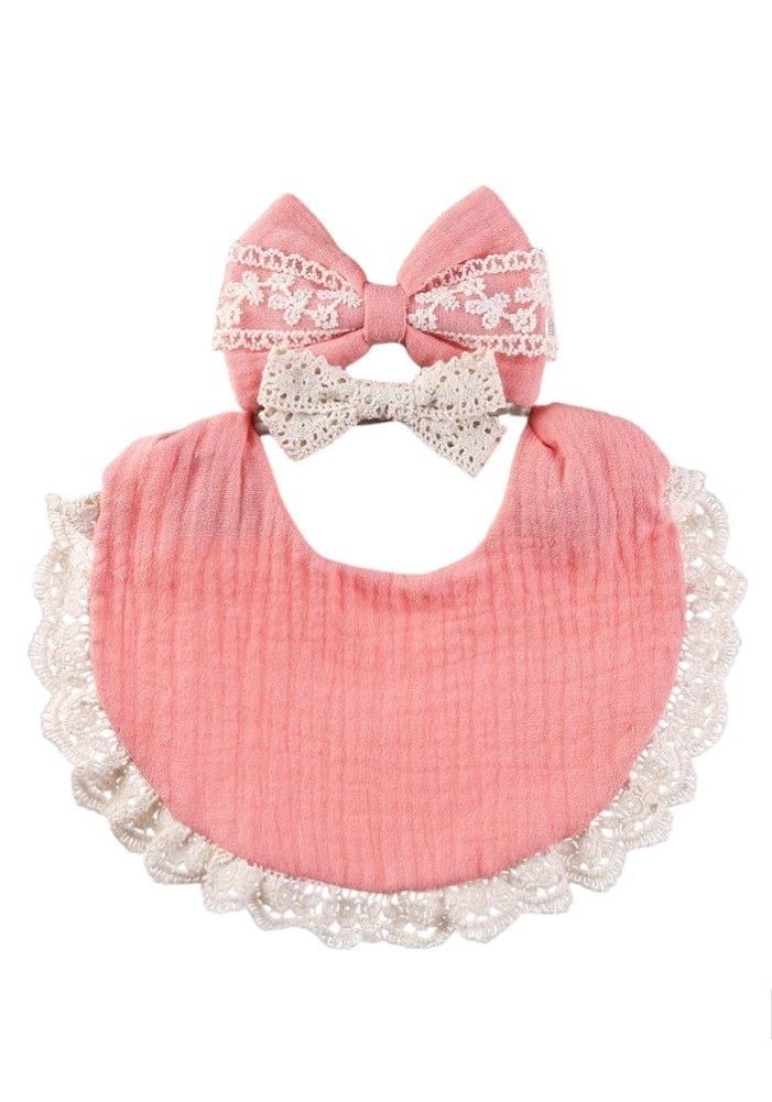 Bambimici - Camila Ribbons Headband And Baby Bib Set - Blush Pink