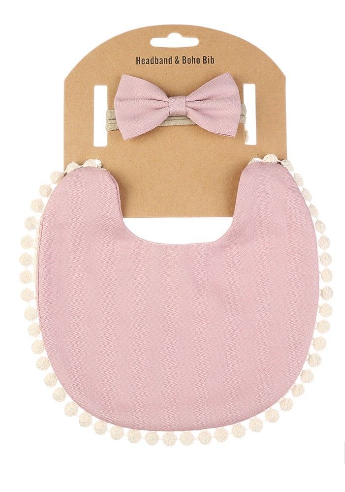 Bambimici - Stealla Small Ribbon Headband And Baby Bib - light Pink