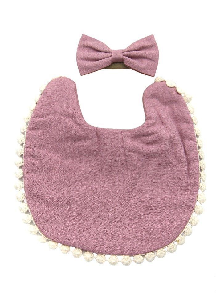 Bambimici - Stealla Small Ribbon Headband And Baby Bib - Dark Pink