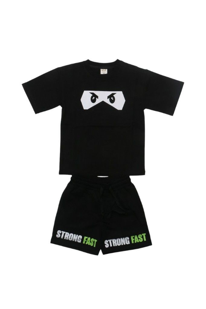 Daniel - 2pc-Set - Boy's Ninja Eyes Printed T-Shirt And Shorts - Black