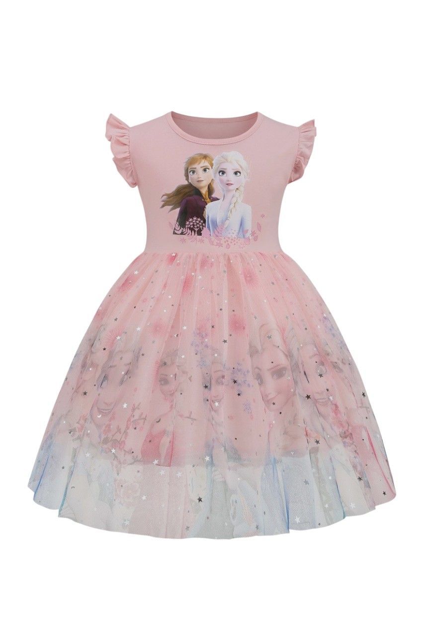 D' Daniela - Girl's Elsa And Anna Printed Dress - Pink