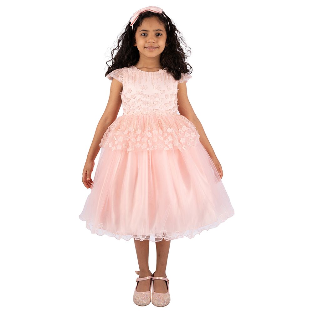 Ddaniela - Clara Flower Dress with Headband - Pink