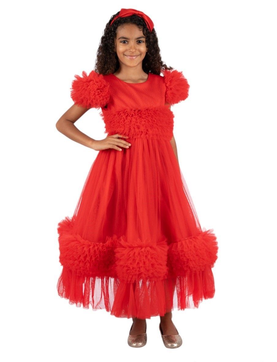 D' Daniela - Isabella Girl's Premium Dress With Headband - Red