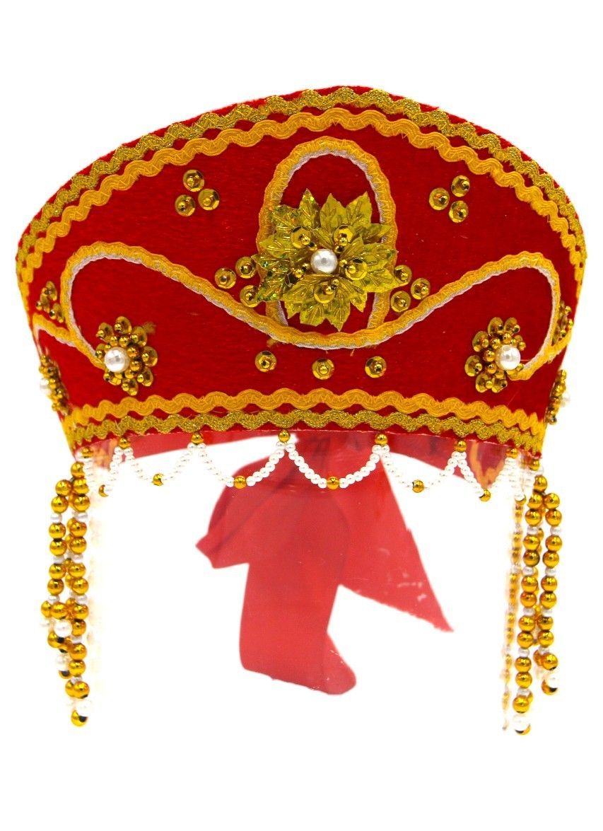 D' Daniela - Women's Traditional Headdress Kokoshnik - Red With Gold