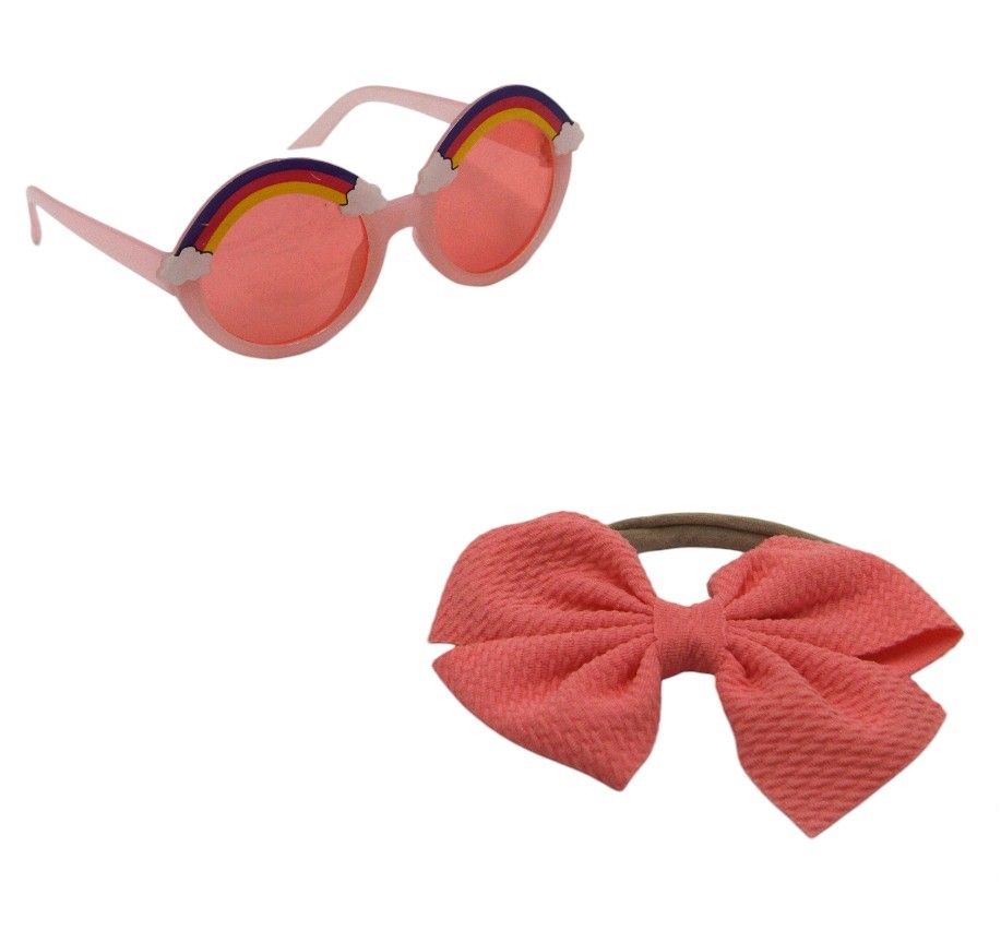 D' Daniela - Anaya Rainbow Glasses & Bow Barrette Ponytail Set - Peach