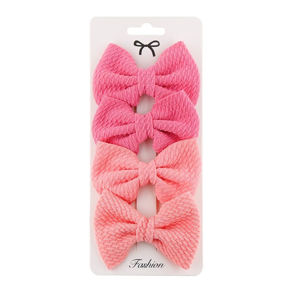 D' Daniela - Nisha Ribbon Bow Clip Set For Babies & Girls - Hot Pink & Pomelo Pink