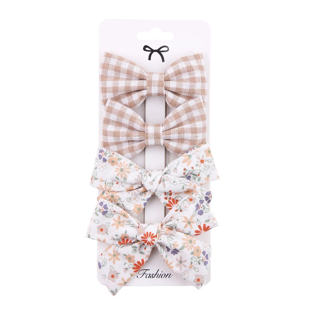 D' Daniela - Rana Ribbon Bow Clip Set For Babies & Girls - Brown & Beige