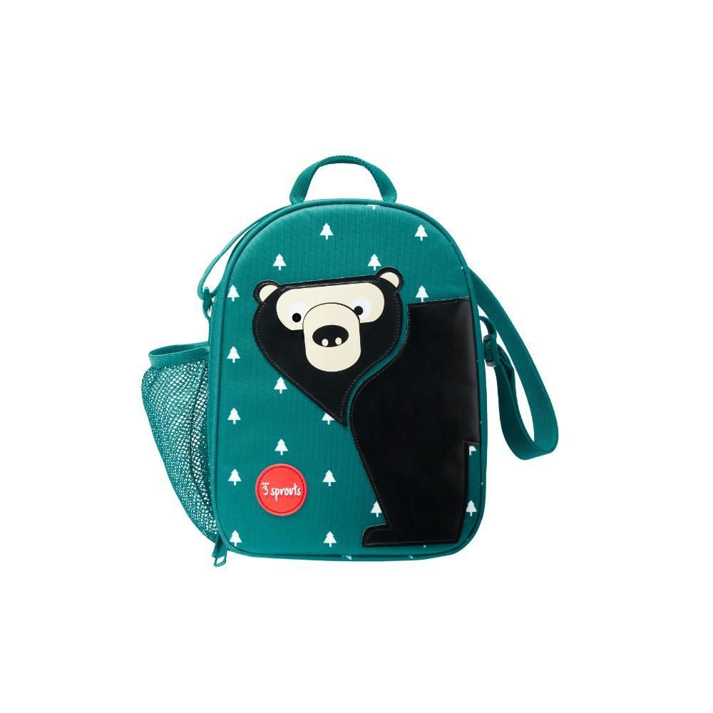 3 Sprouts - Bear Lunch Bag - Black/Teal