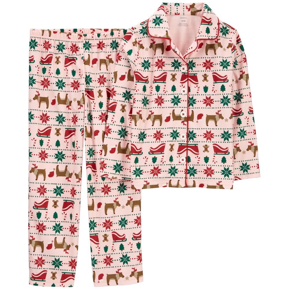 Carters - 2pc-Set - Fair Isle Christmas Coat-Style Pyjama Suit - Beige