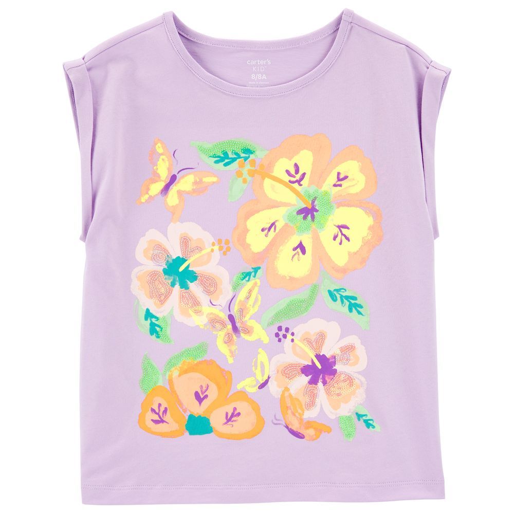 Carters - Girls Floral Knit Tee - Purple