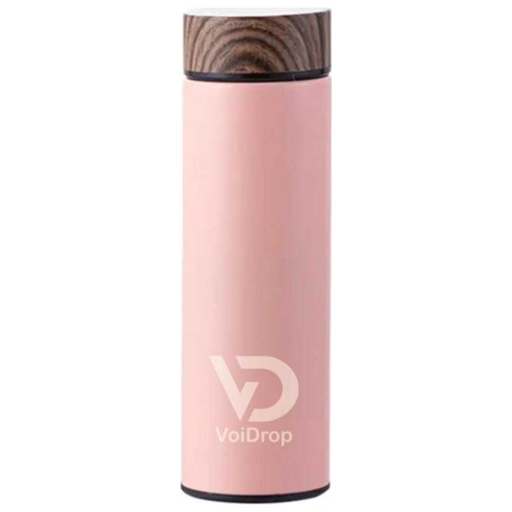 Voidrop - Insulated Water Bottle w/ Wooden Design Lid - Peach - 500 ml