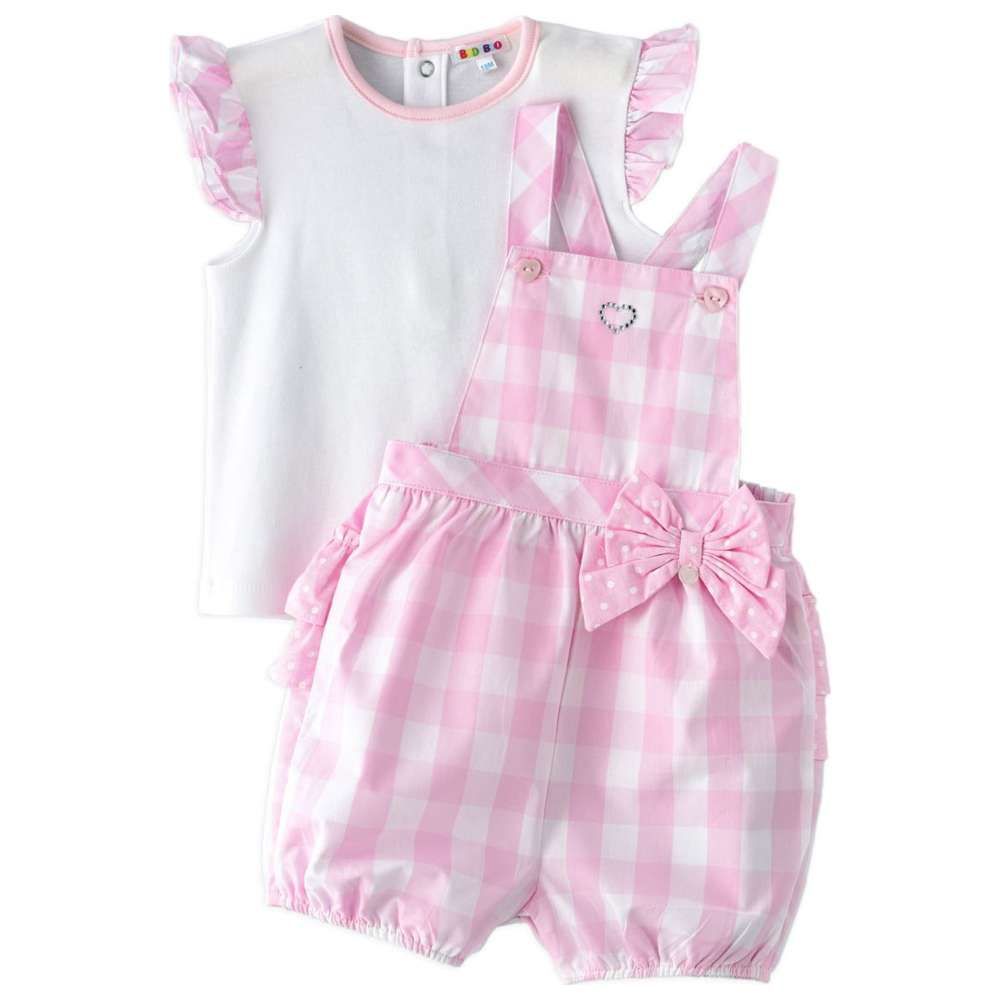 Boo Boo - 2pc-Set - Baby Girl Top & Dungaree - Pink/White