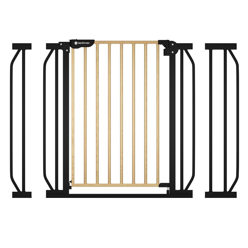 Neobreez - Fermii Auto Close Safety Gate w/ Wood Finish - Dark Grey