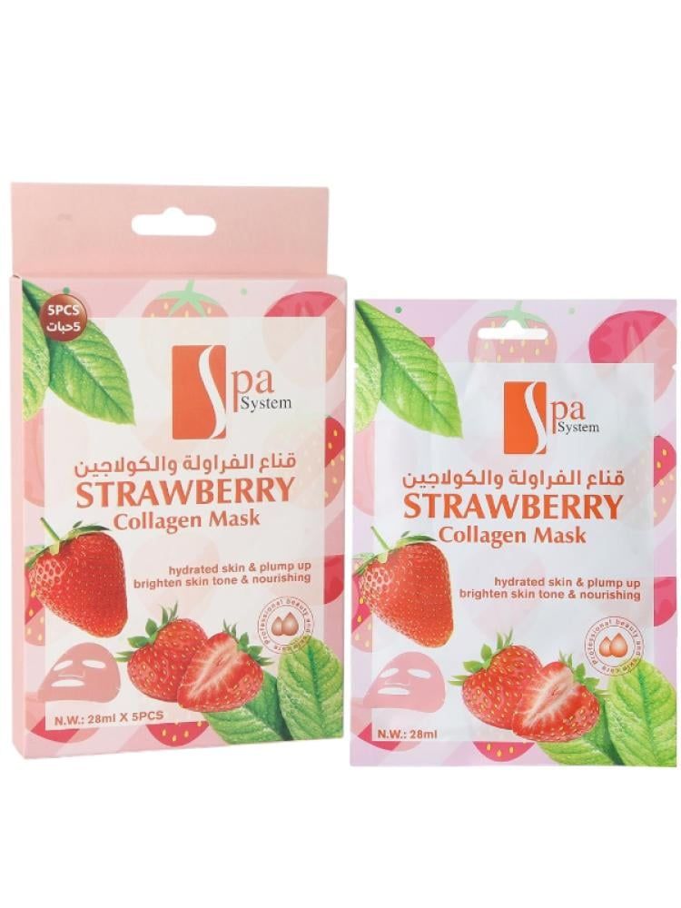 Spa System - Strawberry & Collagen Facial Sheet Mask - Pack Of 5