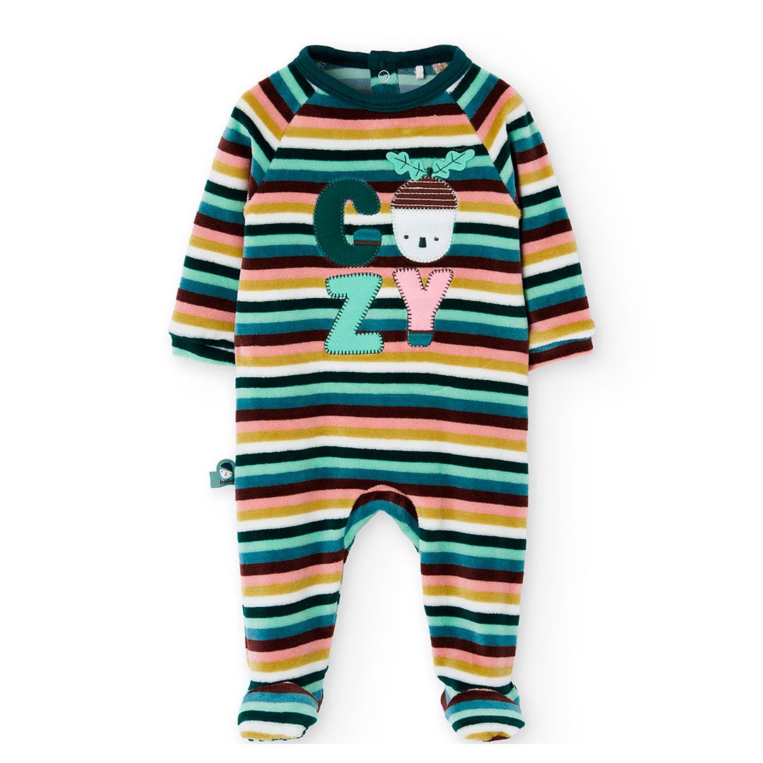 Boboli - Baby Girl's Full Sleeve Velvet Striped Sleepsuit