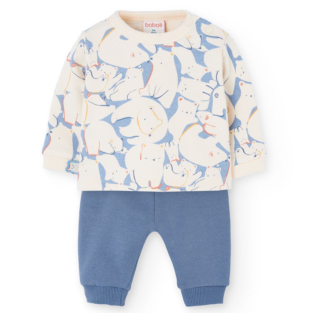 Boboli - 2pc- Set - Baby Girl's Animal Printed Knitted Jumper & Trousers - Blue