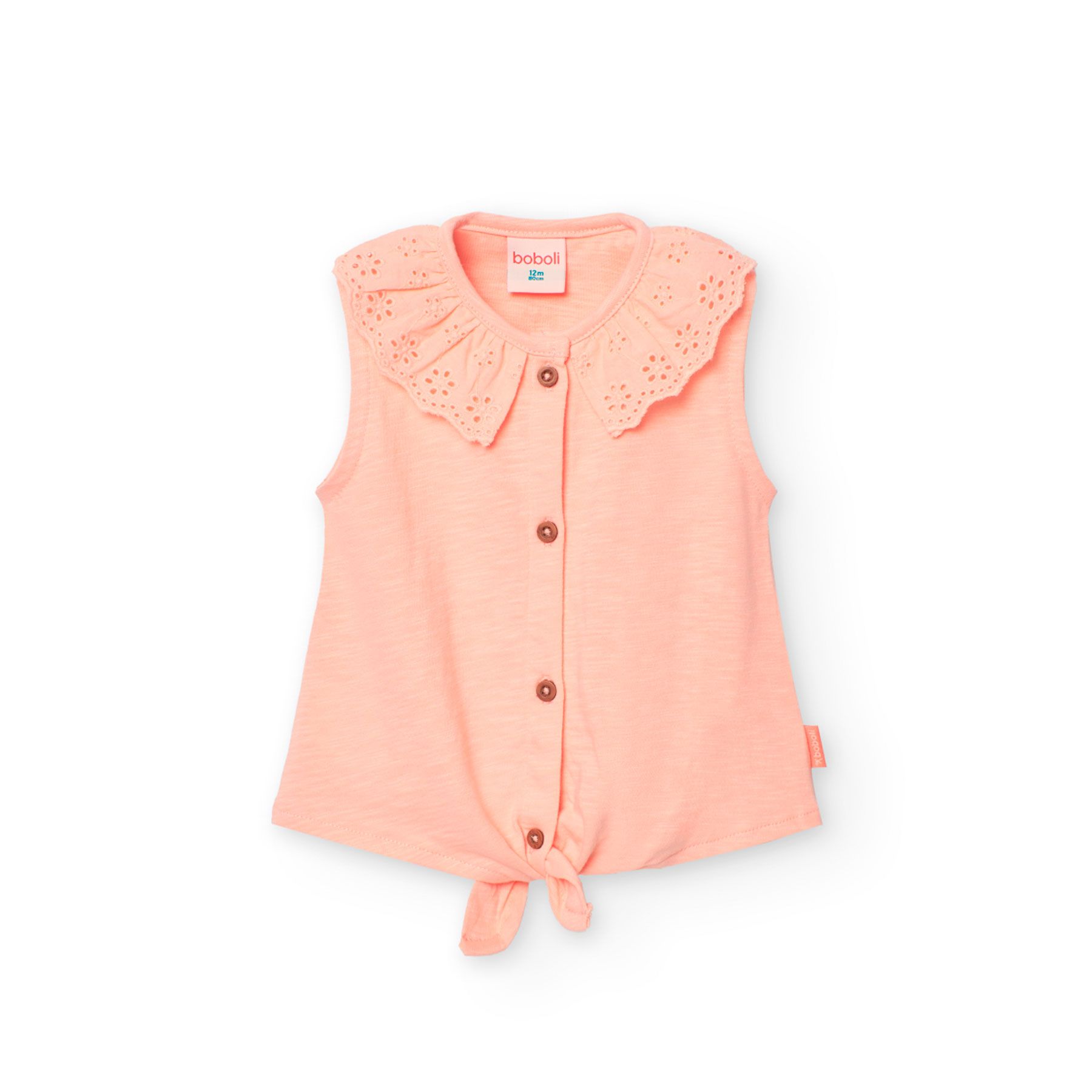 Boboli - Girl's Knitted Top With Lace Detail - Salmon