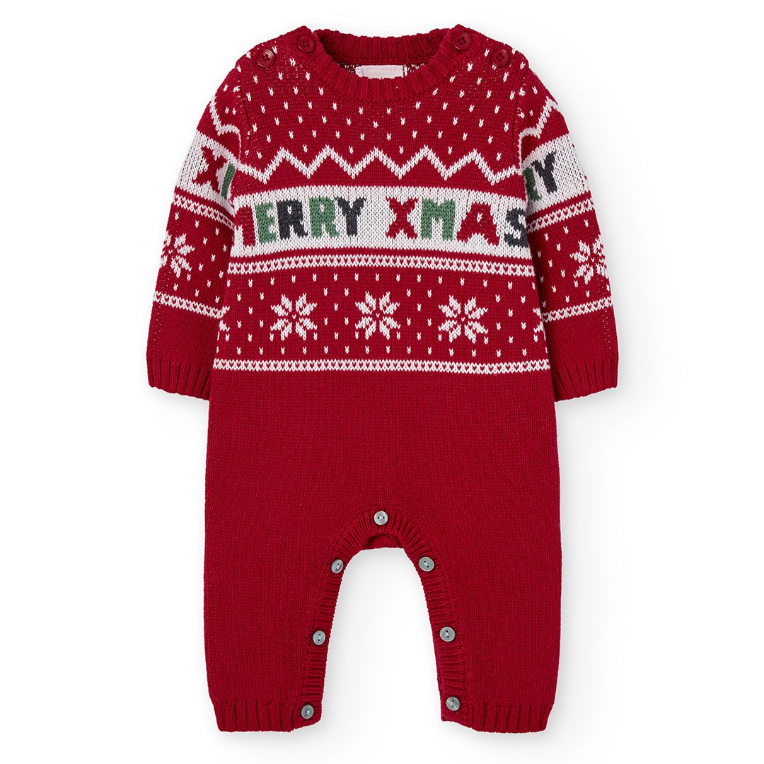 Boboli - Baby Girl's Full Sleeve Merry Xmas Themed Sleepsuit - Red