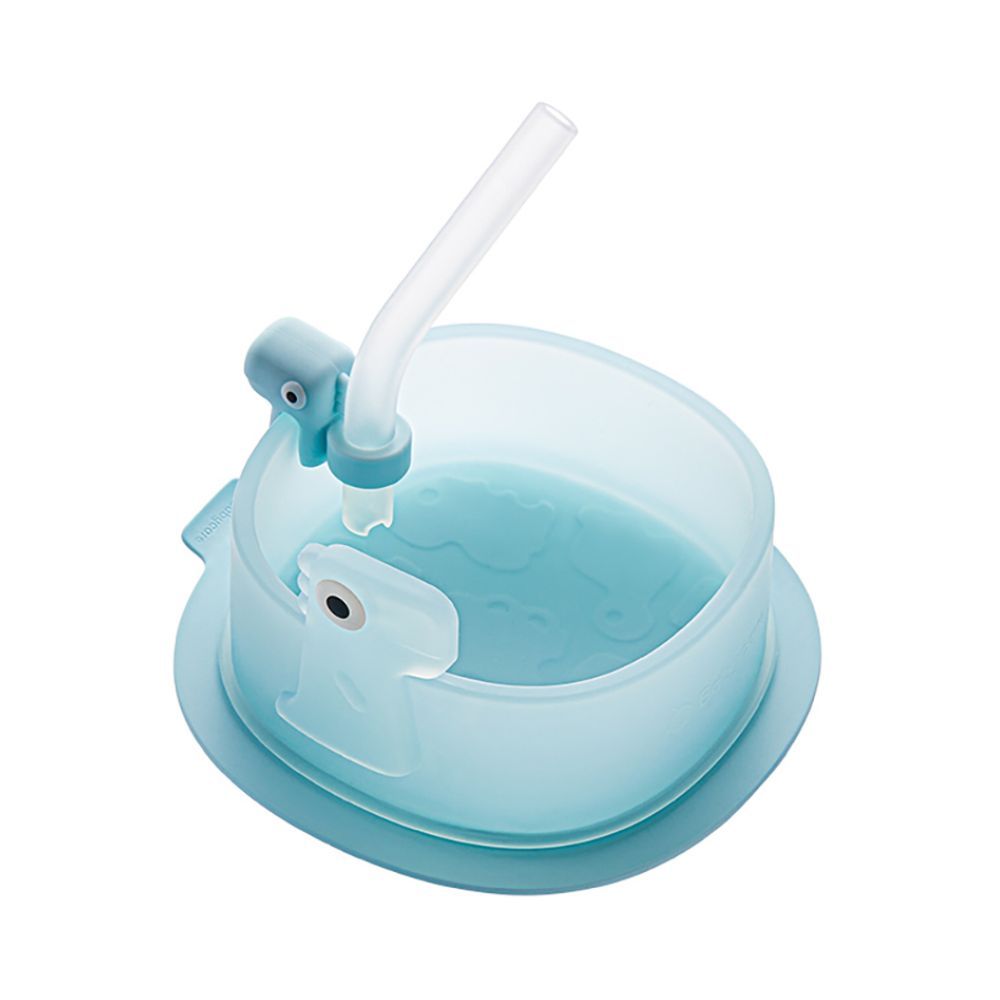 Babycare - Silicone Suction Plate with straw - Sea Mist Blue