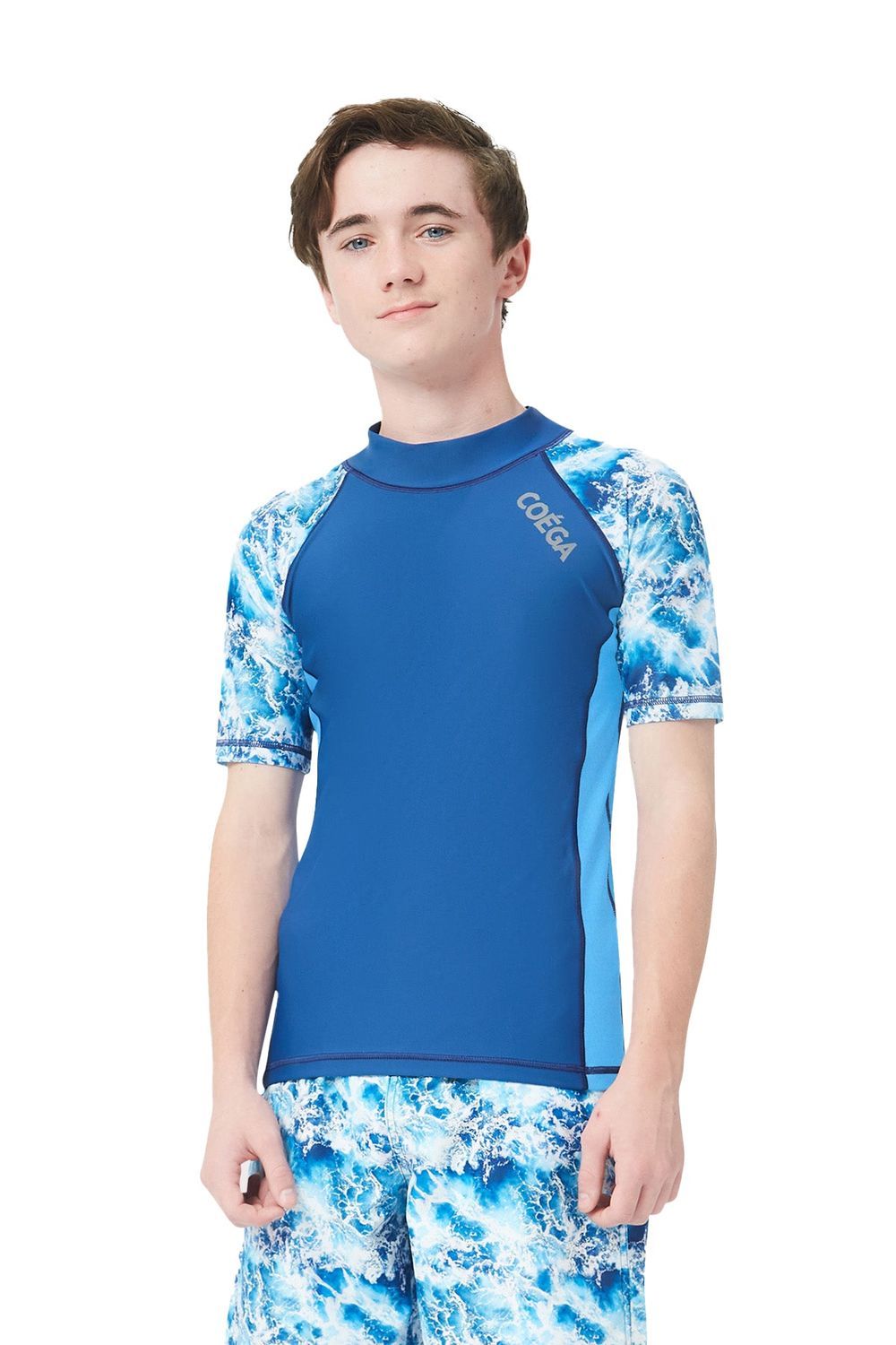 Coega Sunwear - Boy's Short Sleeve Swim Rashguard - Navy Waves