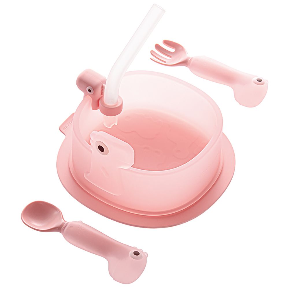 Babycare - Silicone Suction Plate With Straw - Pink