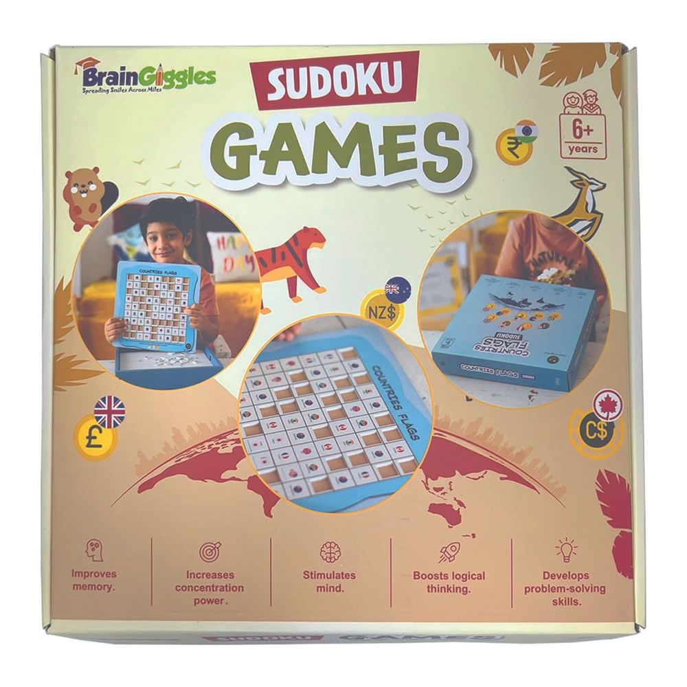 Brain Giggles - Wooden Sudoku Country Flags Game Board