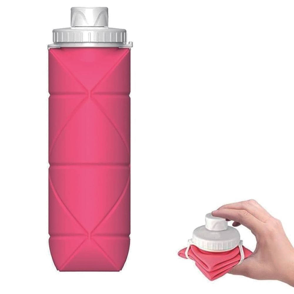 Brain Giggles - Leakproof Collapsible Silicone Water Bottles 600ml - Pink