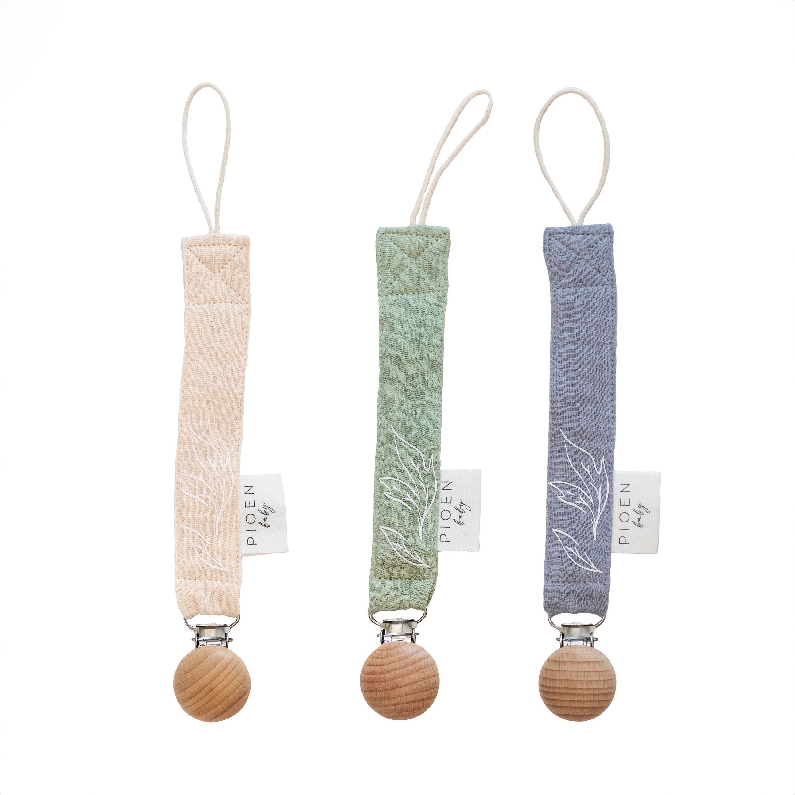 Pioen Baby - Cotton Pacifier Clip - Pack of 3 - Pink/Green/Blue