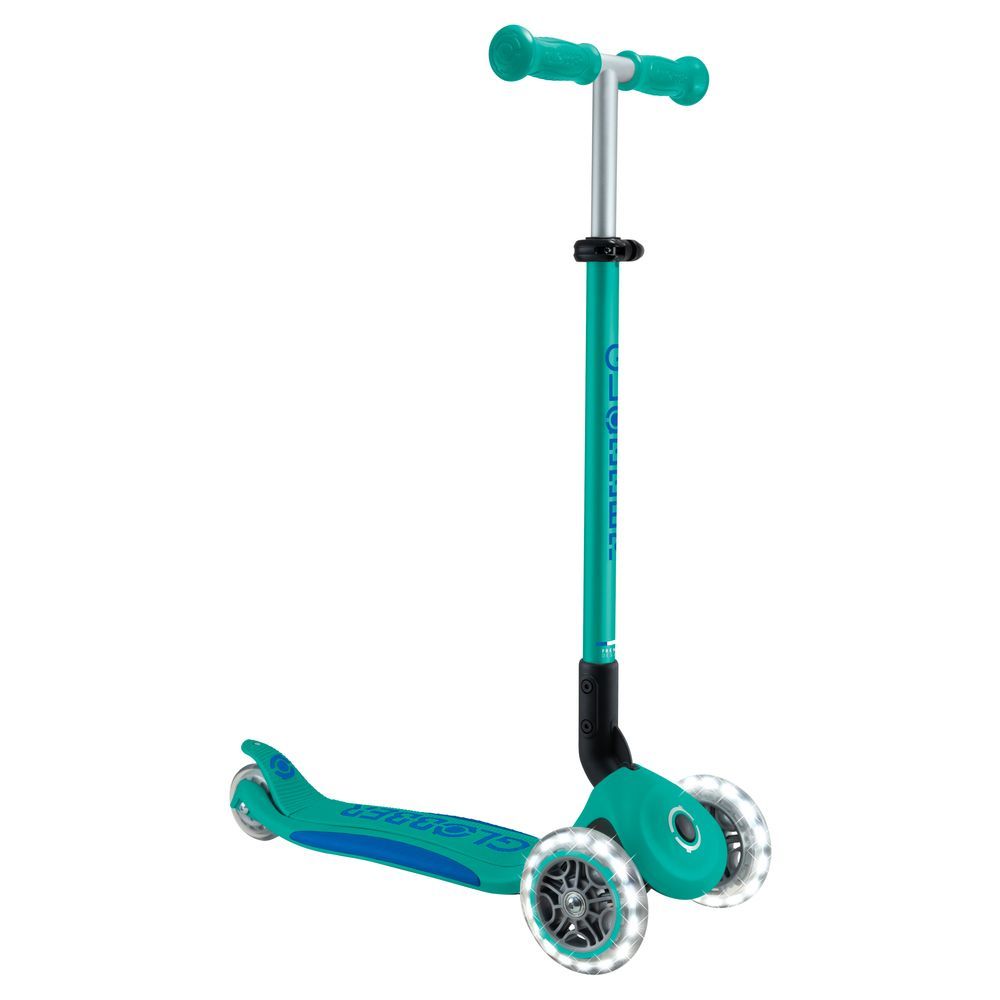 Globber - Primo Foldable Plus Lights Manual Scooter - Emerald Green/Navy Blue