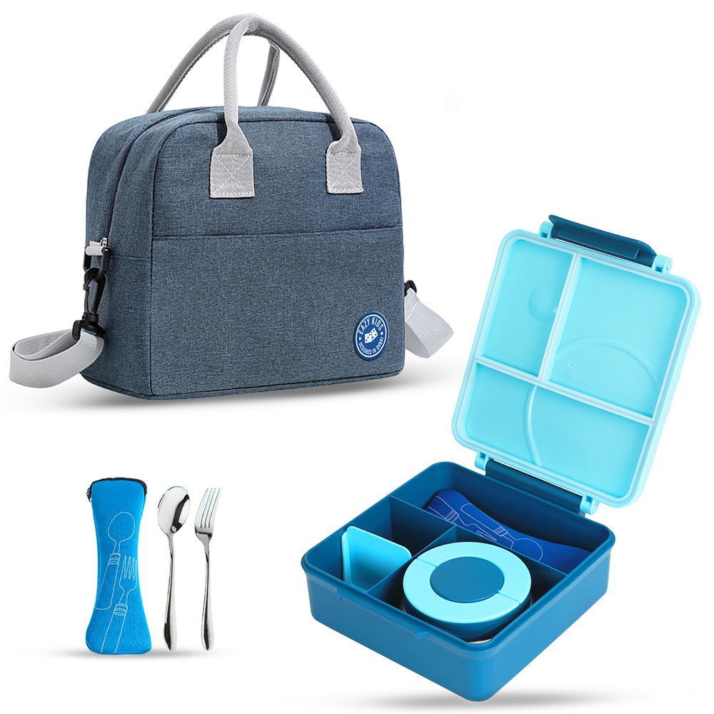 Eazy Kids - Jumbo Lunch Box With Cutlery Set And Lunch Bag - Blue