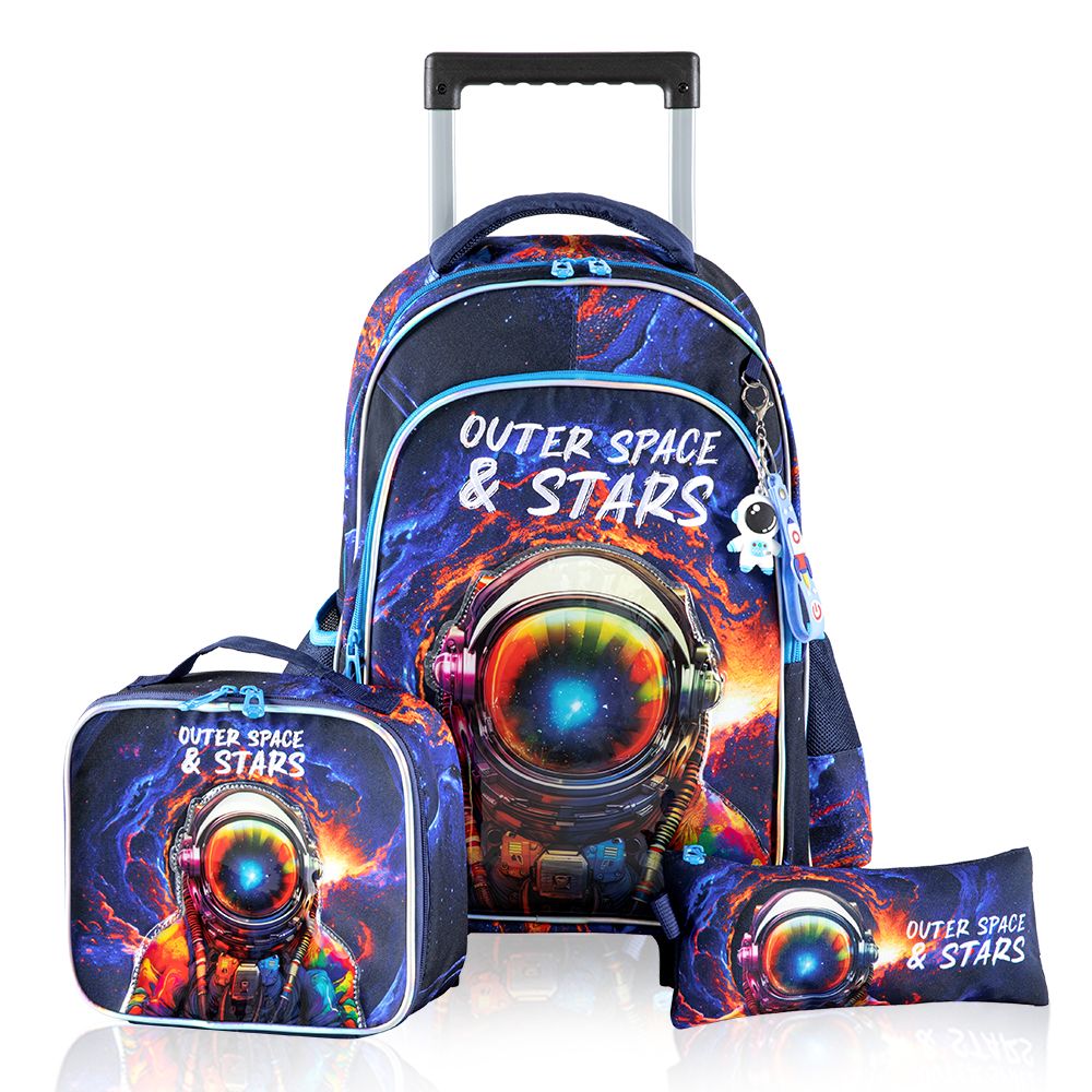 Eazy Kids - School Bag Combo - Space - 16-Inch - 3Pcs - Blue