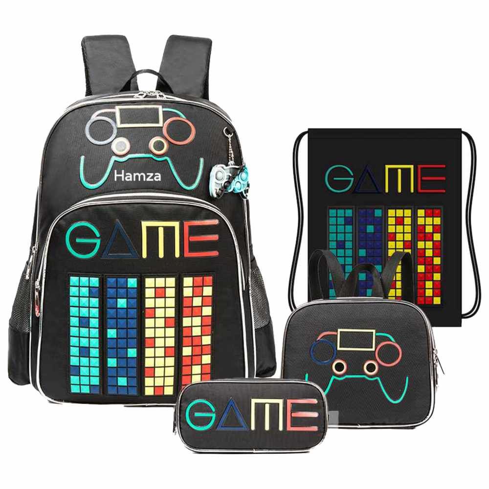 Eazy Kids - School Bag combo Gen Z Gamer - Set of 4 - Black - 17-Inch/43.5cm