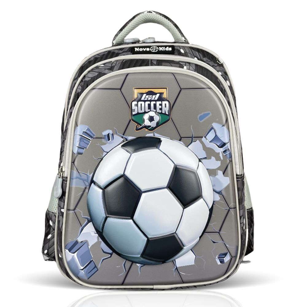 Nova Kids - 3D School Bag - Soccer - Grey - 16.5-Inch