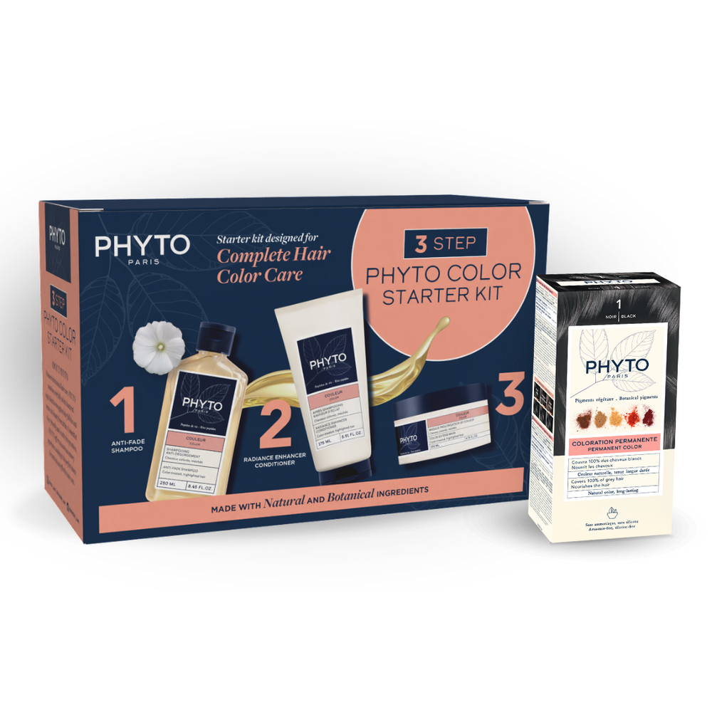 Phyto - 3 Steps Complete Hair Color Care Starter Kit With Permanent Hair Color 1 - 4 Pcs