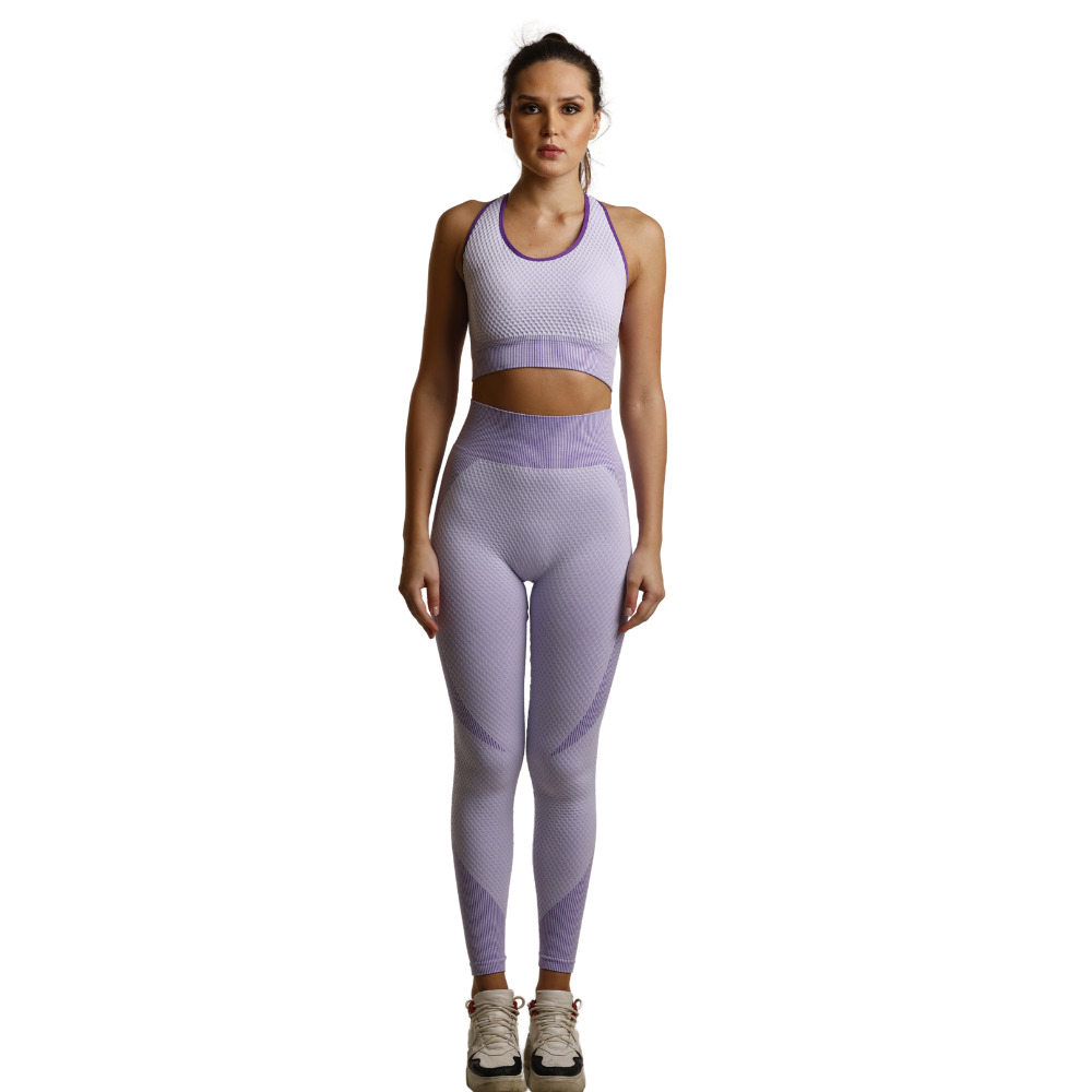 Mei Stylish - 2pc-Set - Women's Breathable Activewear Top And Pant - Purple