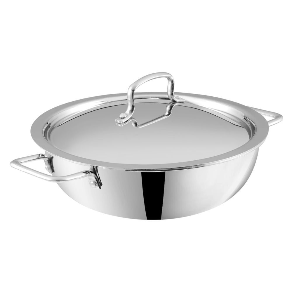 Vinod - Platinum Triply Stainless Steel Extra Deep Kadai With Lid - 8 L
