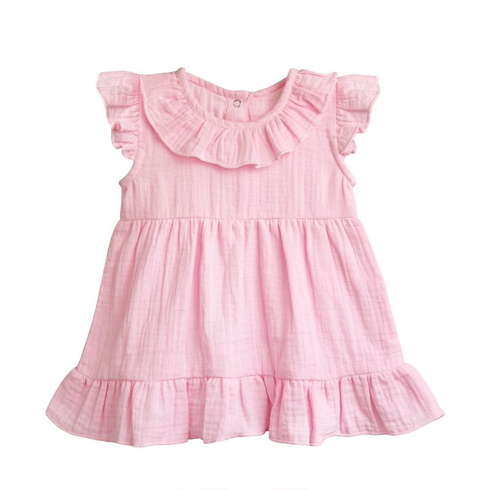 Luay - Baby Girl's Linen Frock With Frills - Pink