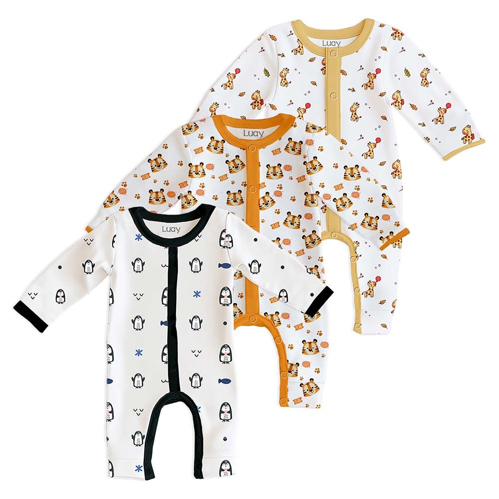 Luay - 3pc-Set - Full Sleeves Baby Printed Romper - Multicolor