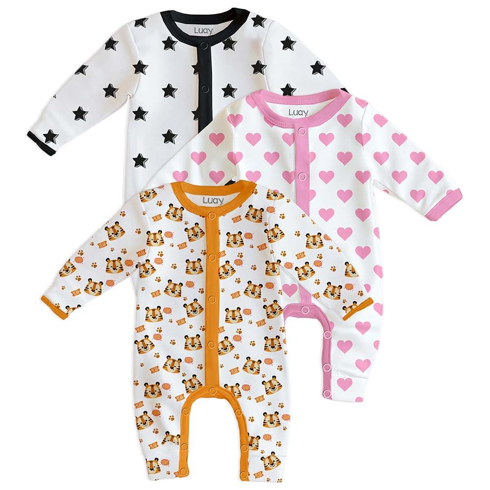 Luay - 3pc-Set - Printed Cotton Baby Romper - Multicolor