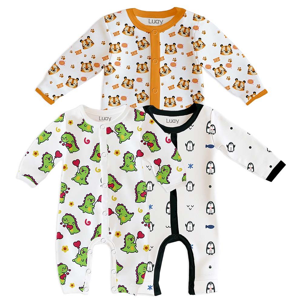 Luay - 3pc-Set - Baby Animal Printed Full Sleeves Romper - Multicolor